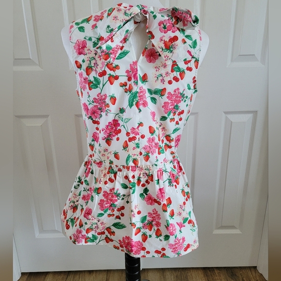 NWT Ann Taylor Strawberry And Cherry White Peplum Tie Back Top Size S - Picture 5 of 12